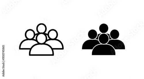 Group of people icons in outline and solid styles, representing community, teamwork, and users