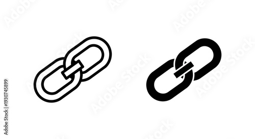 Interlocking chain links in outline and solid fill, representing connection, unity, strength, and security. Icon graphic.