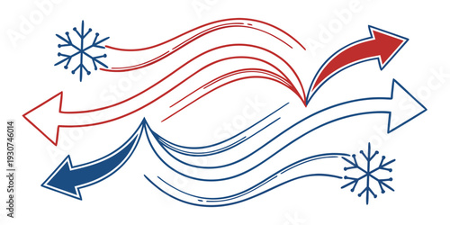 Arrows and snowflakes depicting the changing seasons from winter to summer