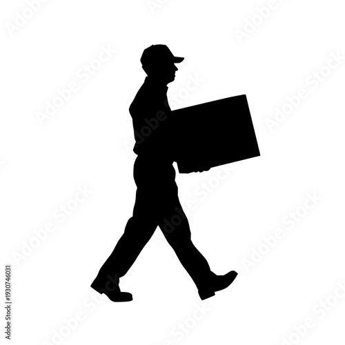 Illustration of silhouette of a man walking while carrying a large box