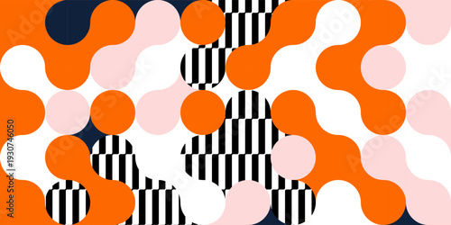 Mosaic background pattern with circles shapes. Abstract bauhaus geometric shapes with metaball fusion. 