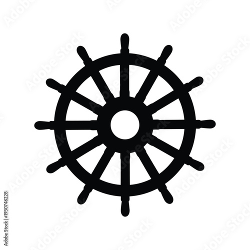 Ship Wheel Vector Silhouette Icon for Nautical, Marine, and Navigation Design Projects