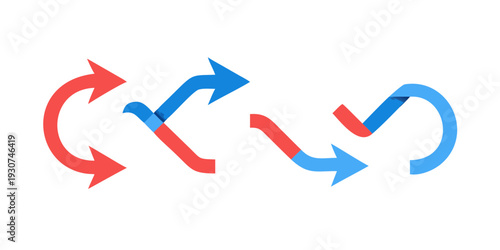 A set of arrows in red and blue colors showing different directions and movements