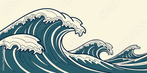 A powerful and dynamic depiction of ocean waves crashing against each other