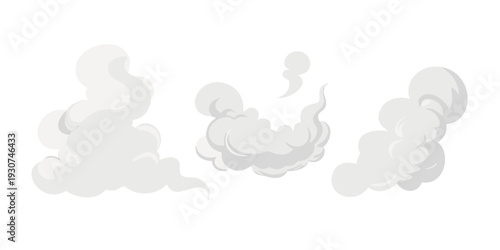 Three distinct cloud formations against a white background.