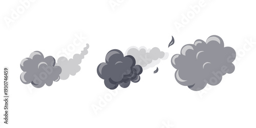 Three distinct clouds with varying densities and shapes floating in the sky