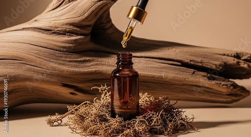 Wallpaper Mural A brown glass bottle with a dropper on a wooden background Torontodigital.ca