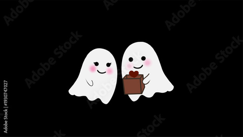 Two cute ghosts sharing a gift