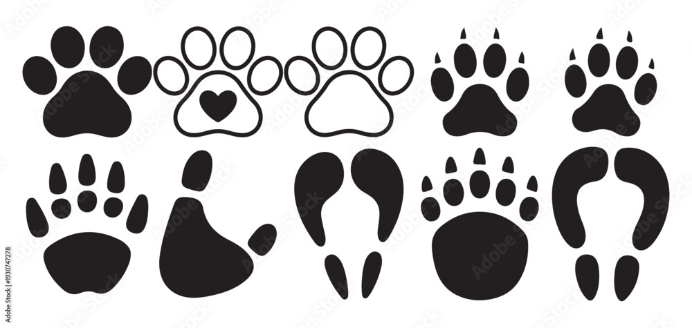 Fototapeta premium Animal paw print with heart shape silhouette for pet lovers. vector illustration eps 10