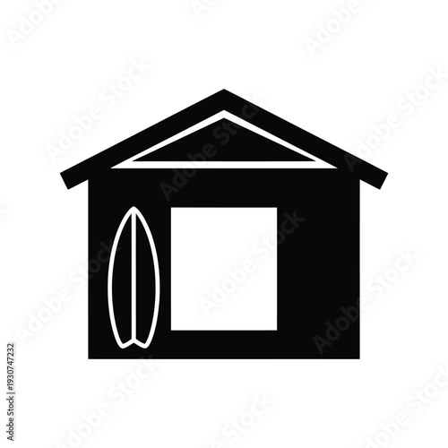 Surf shack house vector silhouette icon for beach rental, summer vacation, and surf shop design