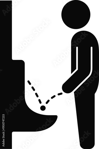 Men restroom urinal icon illustration signage symbol person urinating simple geometric design public toilet facility indicator concept flat vector