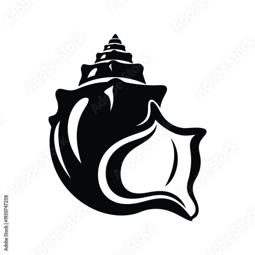 Sea Shell Vector Silhouette Isolated Black Conch Clipart for Beach and Nautical Design