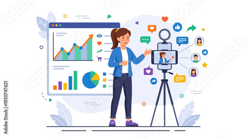 Teamwork Marketing Growth Concept Business Strategy Vector Illustration. Modern flat vector illustration of teamwork marketing growth concept showing business people collaborating to achieve marketing