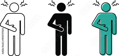 Stomach pain illustration with three human figures
