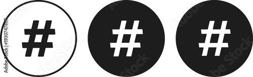Three hashtag symbols in different colors and styles