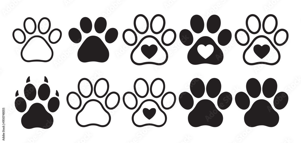 Fototapeta premium Animal paw print with heart shape silhouette for pet lovers. vector illustration eps 10