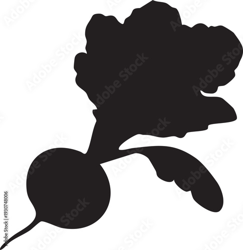 Black silhouette of a radish with leafy greens