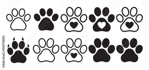 Animal paw print with heart shape silhouette for pet lovers.  vector illustration eps 10