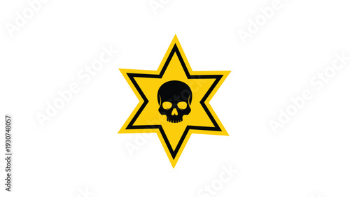 Yellow six-pointed star featuring a black skull in the center serves as a clear warning sign for toxic substances and hazardous materials.