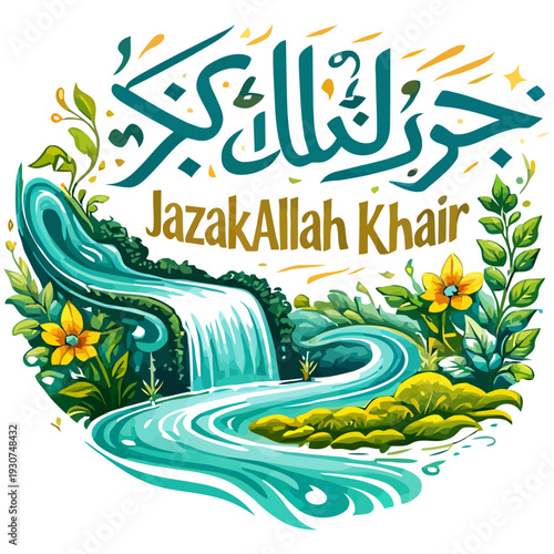 Arabic calligraphy with the phrase "JazakAllah Khair," meaning "May Allah reward you with good."