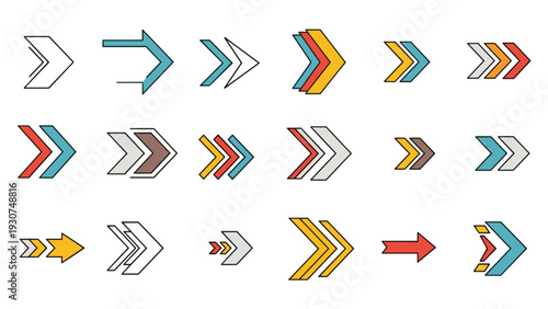 Large collection of diverse arrow icons and pointers in various colors and styles designed for user interface and directional signage.