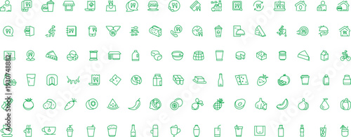 Set  icons related to food and drink. Linear icon collection. Editable stroke. Vector illustration