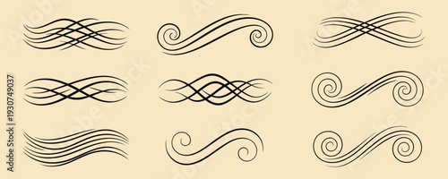 Collection of 9 unique swirling line art designs