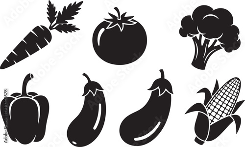 Healthy Vegetable Vector Silhouette Set