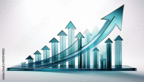 glass arrow chart showing business growth isolated on white background the transparent arrows symbolize progress success and the upward trajectory of a company