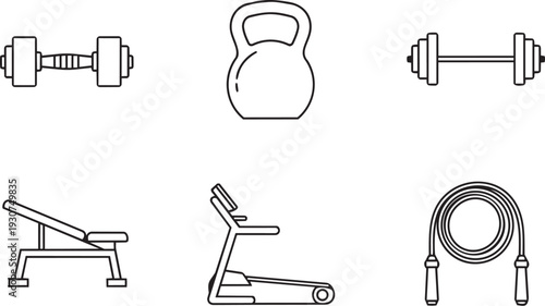 Gym Equipment and Workout Fitness Icon Set