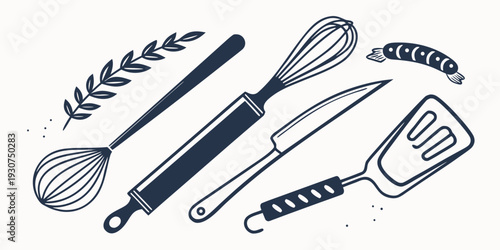 A collection of various kitchen utensils and cooking tools