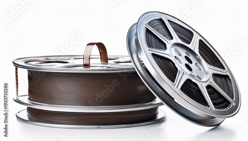 vintage home movie film reel and can isolated