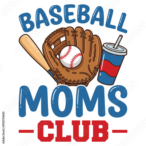 Baseball Moms Club Cute Sports Illustration Design