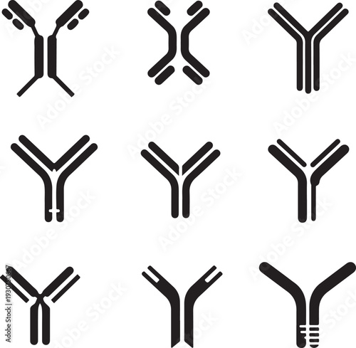 Various antibody icons in different styles isolated on transparent background for scientific use