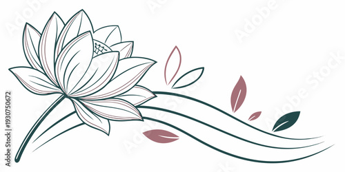 A delicate and intricate illustration of a lotus flower with leaves and stems