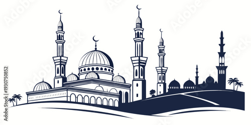 Majestic mosque with intricate architecture and towering minarets under a clear sky