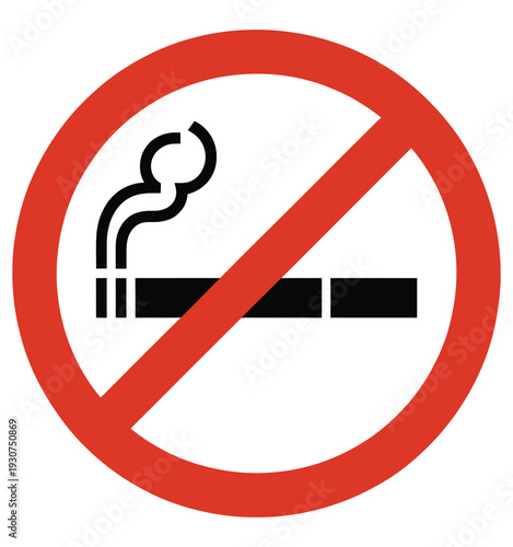 No smoking sign showing cigarette and smoke in red circle with diagonal line for prohibition