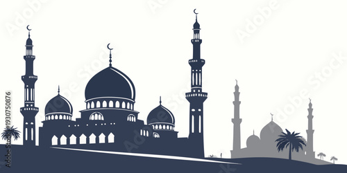 Majestic mosque with intricate architecture and minarets under a clear sky