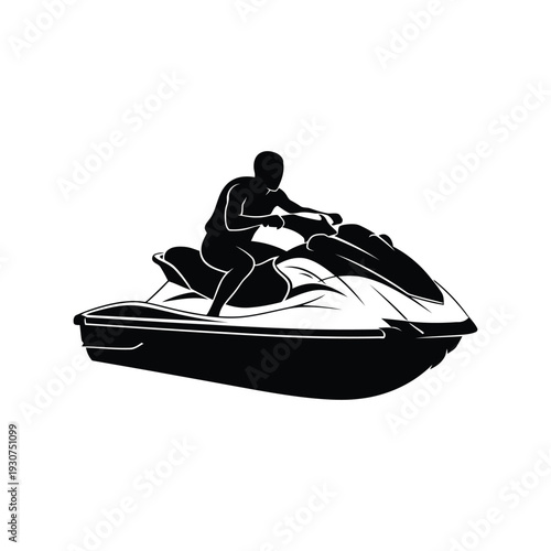 Jet ski vector silhouette of person riding watercraft isolated on white background