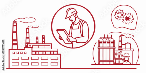 Industrial worker monitoring machinery and production processes in a factory setting