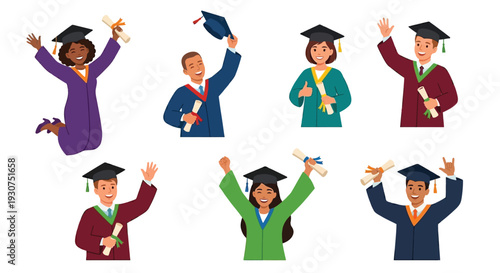 Diverse group of graduates celebrating their academic achievements with diplomas