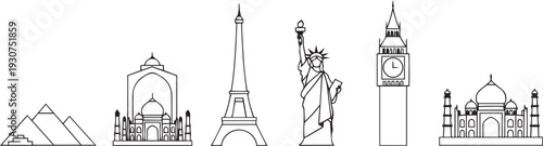 World Famous Landmarks and Tourism Silhouette Set
