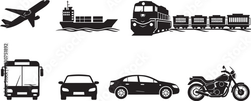 Modern Vehicle and Transport Silhouette Set