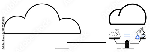Cloud storage concept. Cloud computing elements data solutions with icons for business, finance, and health. Cloud storage for efficiency, balance, and secured data management. Great for tech