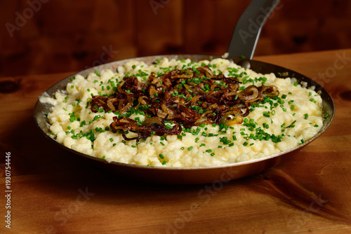 Pinzgauer Kasnockn Austrian Cheese Dumplings with Fried Onion and Chives