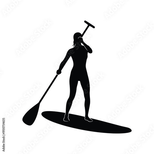Paddle Board Woman Silhouette Vector Illustration for Summer Water Sports Design