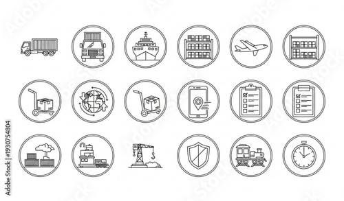 Logistics and freight monoline circular icons collection editable shipping delivery vector set