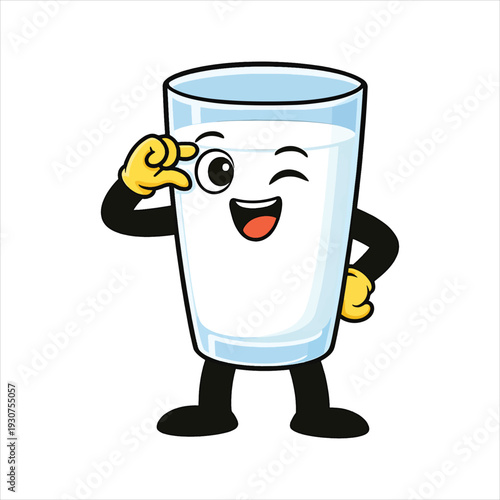Cute Glass of Milk Cartoon Character, Happy Dairy Mascot Vector Illustration