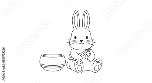 Rabbit with bowl and carrot motif for children