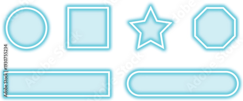 Glossy neon buttons Set. White background banners made from glass, Cyan color glowing frames. Futuristic design element. Vector illustration. Glossy neon buttons Collection set